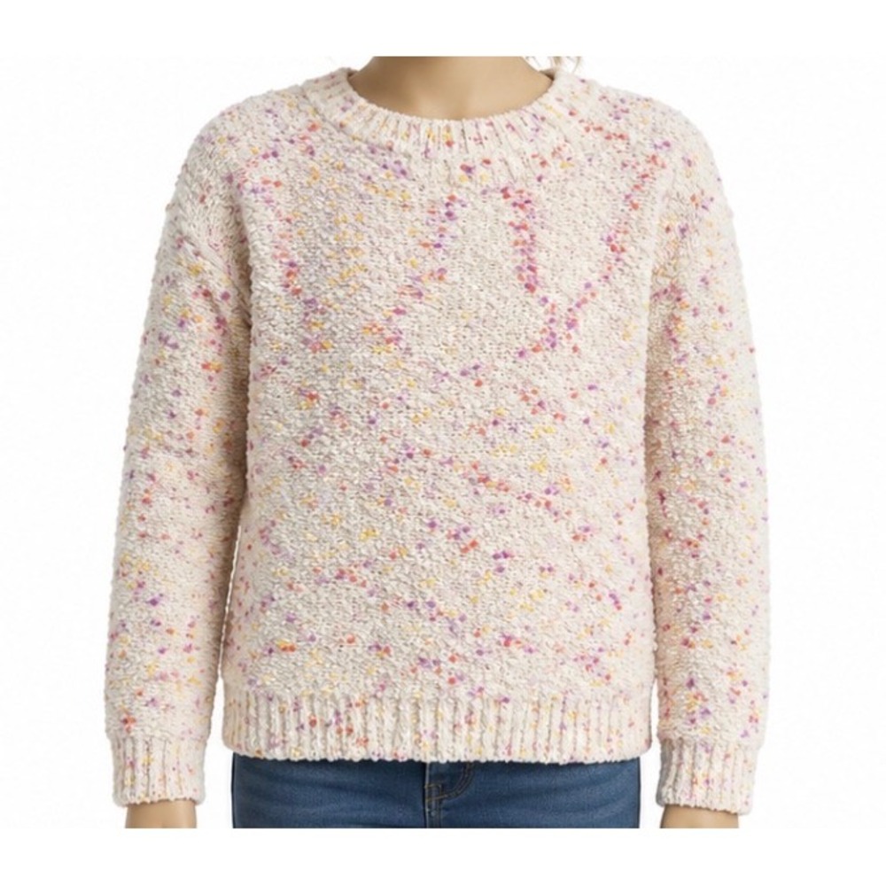 Cat & Jack Girls Cream Confetti Chenille Knit Sweater Pullover Large 10/12